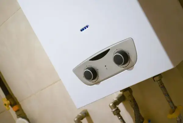 Gas water heater in the bathroom.