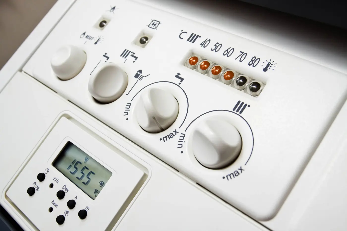 dreamstime_m_8086714 Central heating boiler panel. The controls on a domestic central heating and hot water combination boiler
